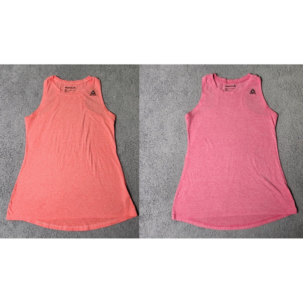 Reebok Womens XS 2 pk Tank TopS Coral Pink Heathered Racerback Activewear Logo